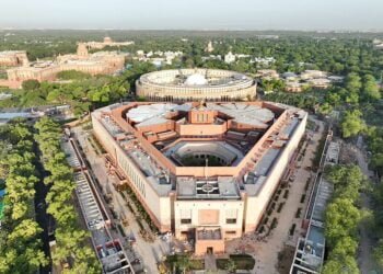 Glimpses of the new Parliament Building, in New Delhi.
 its source was published by Press Information Bureau on behalf of Ministry of Parliamentary