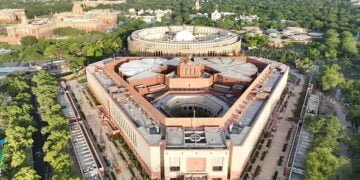 Glimpses of the new Parliament Building, in New Delhi.
 its source was published by Press Information Bureau on behalf of Ministry of Parliamentary