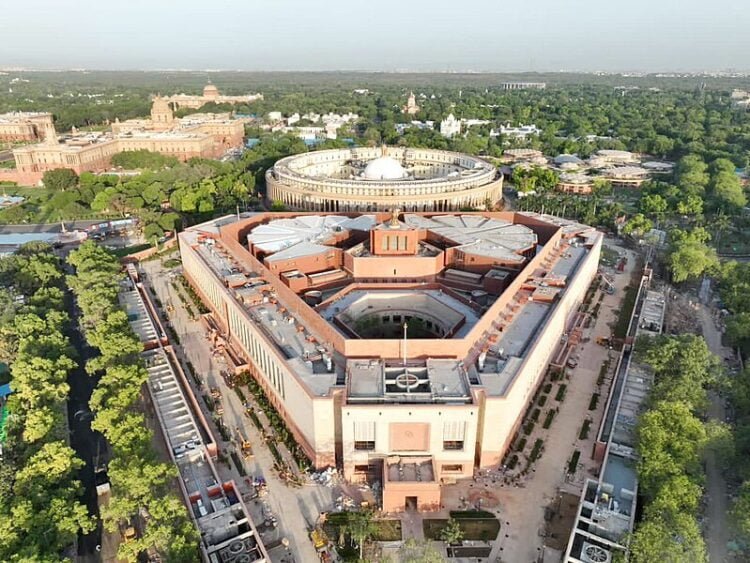 Glimpses of the new Parliament Building, in New Delhi.
 its source was published by Press Information Bureau on behalf of Ministry of Parliamentary