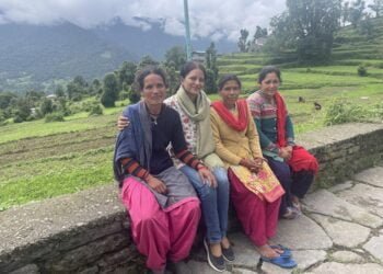 Manisha Pande (second from left) with residents of Supi village in Uttarakhand, which is part of the Village Ways programme