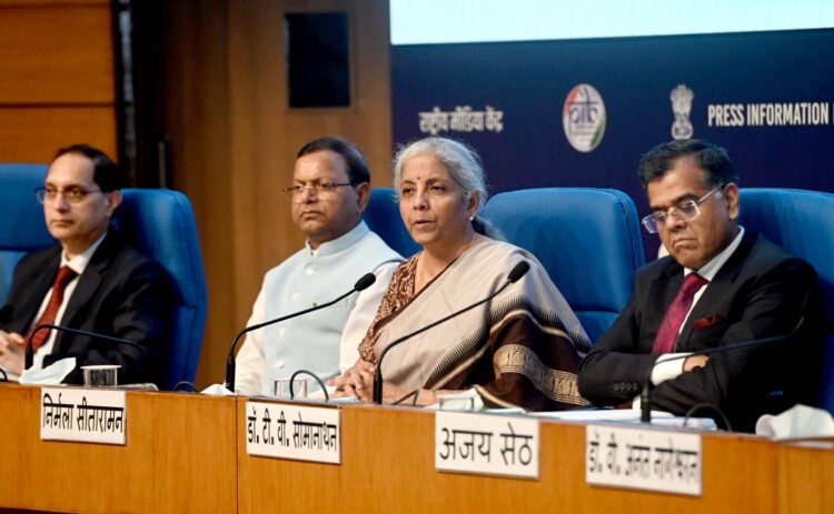 The Union Minister for Finance and Corporate Affairs, Smt. Nirmala Sitharaman addresses a Post Budget Press Conference at National Media Centre, in New Delhi on July 23, 2024.